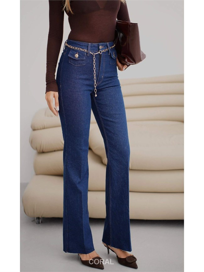 Zincir Kemerli Kot Pantolon 8158 Lacivert