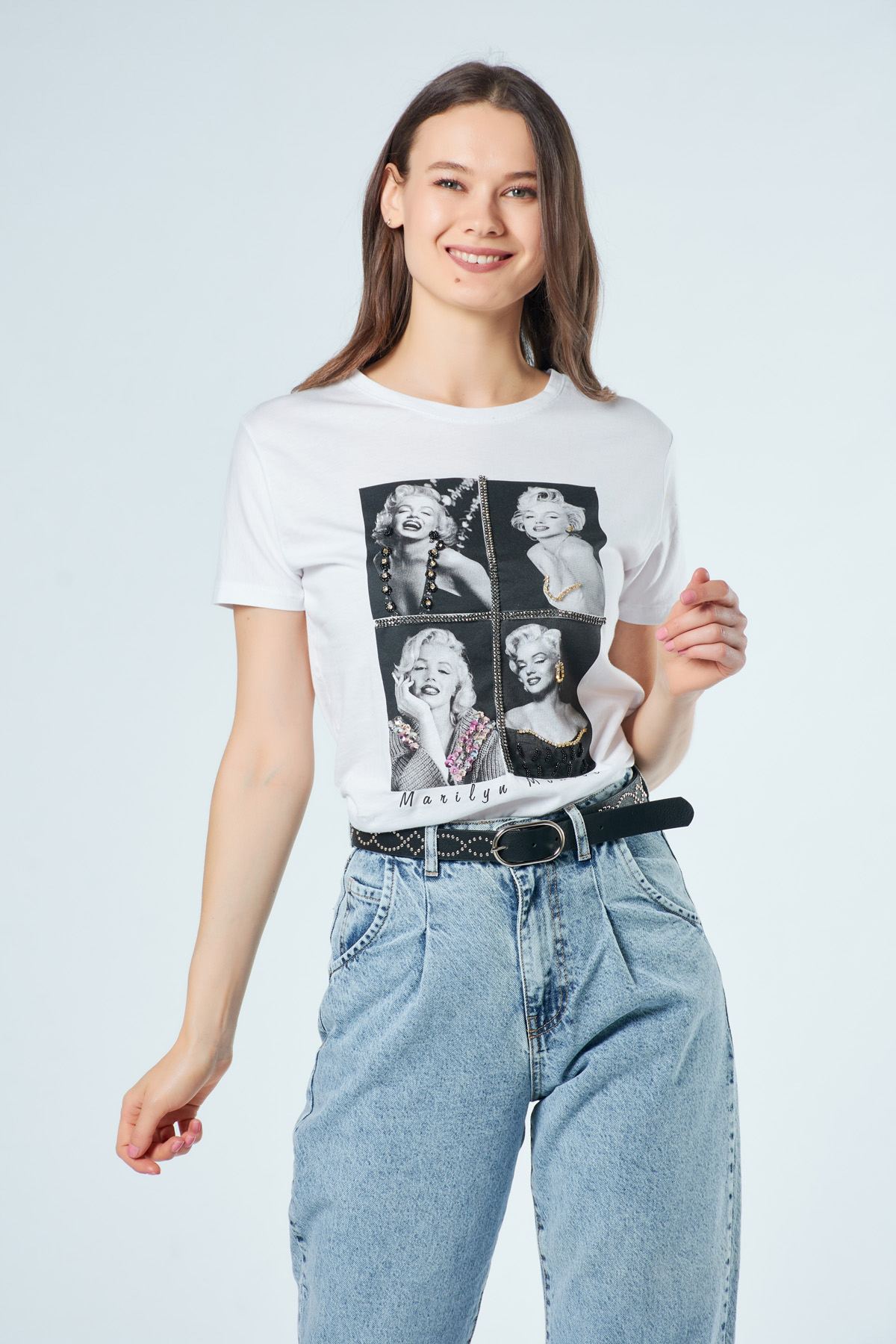 Marilyn Monroe Resimli T-Shirt Beyaz - CORAL