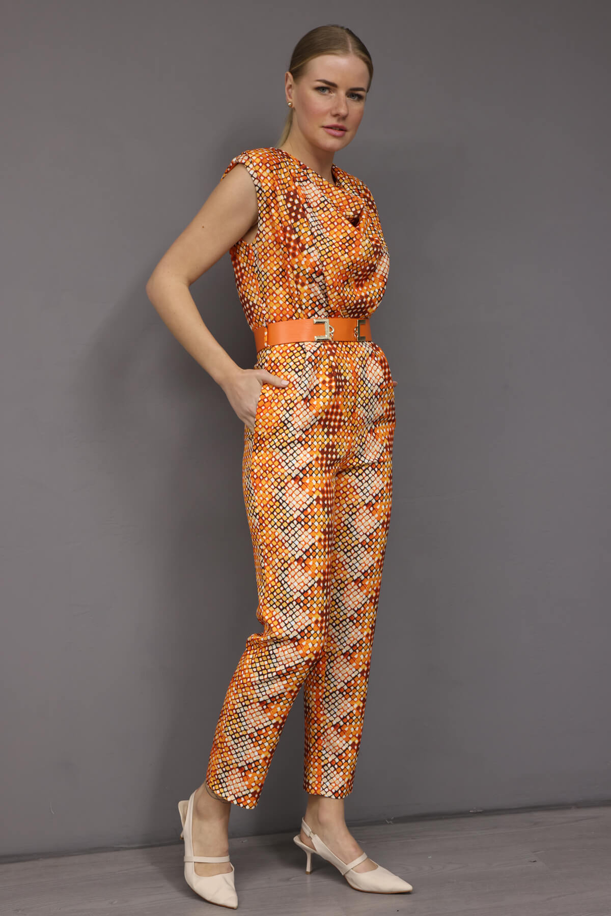 Orange animal sale print jumpsuit