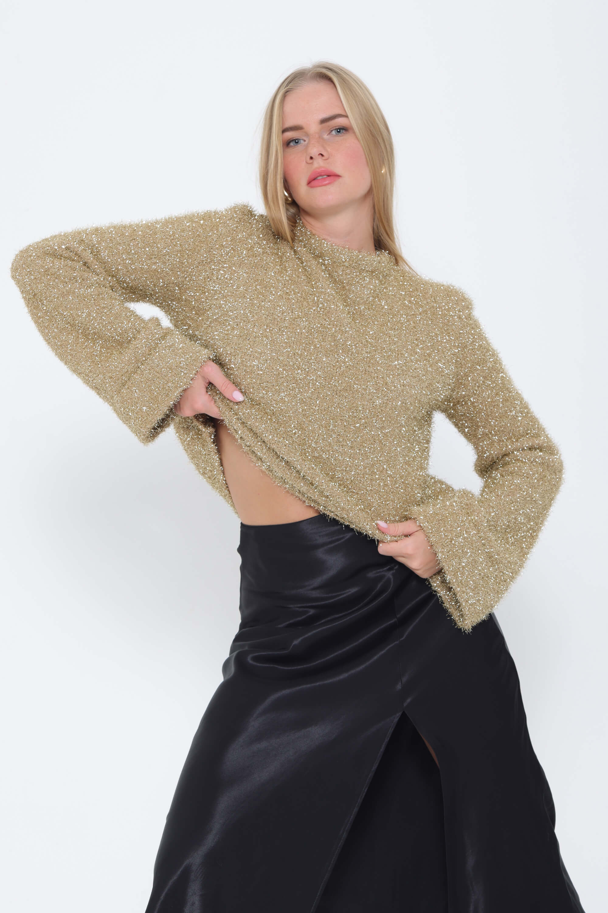Backless Glittery Sweater Gold Coral