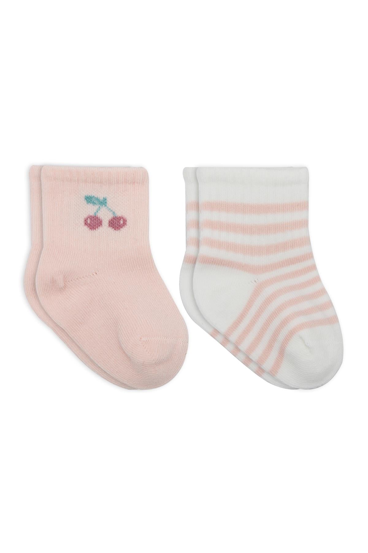 Soket ÇorapBistyleBistyle Organik Bebek Çocuk Dikişsiz 2li Little Girl Penye Soket Çorap Pembe Ekru