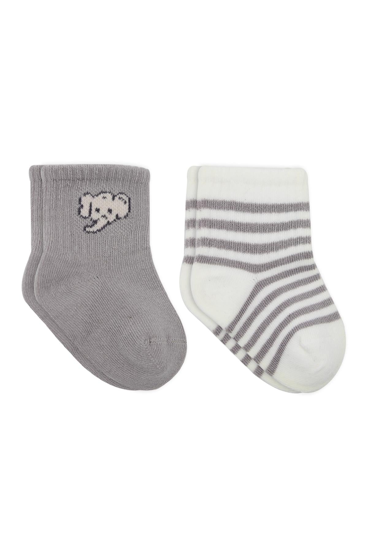 Soket ÇorapBistyleBistyle Organik Bebek Çocuk Dikişsiz 2li Little Boy Penye Soket Çorap Gri Ekru