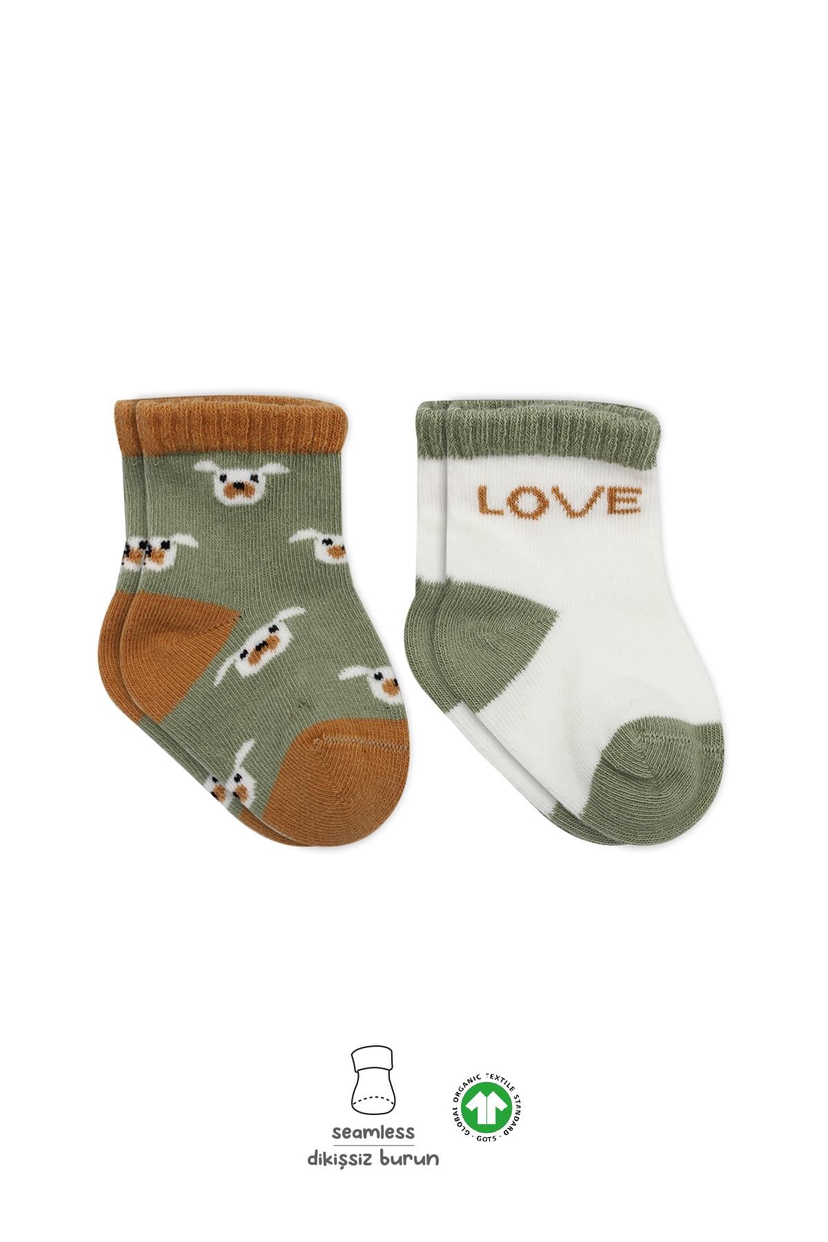 ÇORAPBistyleBistyle Organik Bebek Çocuk Dikişsiz 2li Love Dog Penye Soket Çorap