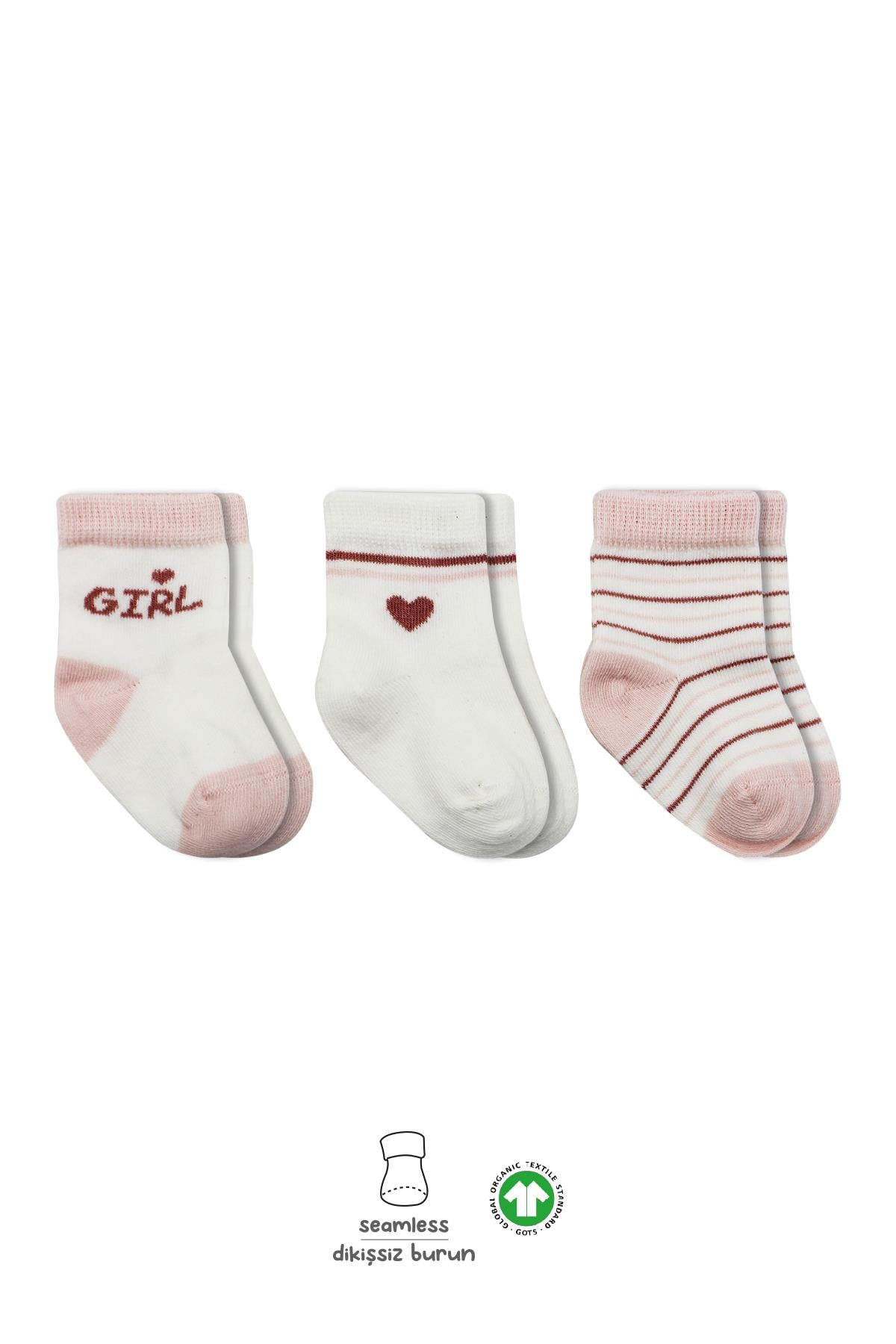 ÇORAPBistyleBistyle Organik Dikişsiz 3lü Boy And Girl Penye Soket Bebek Çorap 0-3 Ay