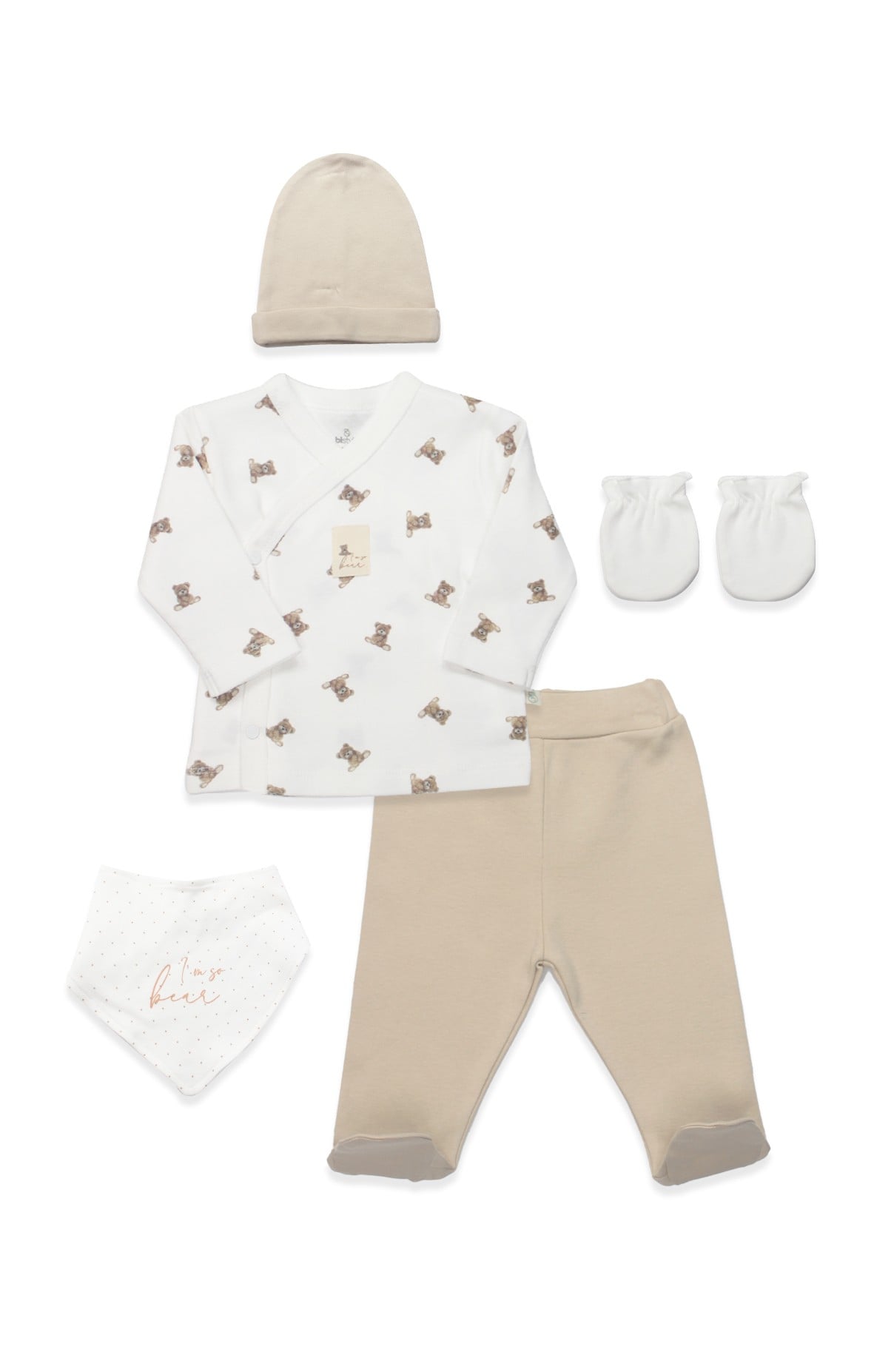 HASTANE ÇIKIŞI YENİDOĞANBistyleBistyle Yenidoğan %100 Organik Pamuk 5'li Hastane Çıkışı / New So Bear Kız Erkek Unisex Bebek Seti