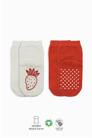 ÇORAPBistilBistil Bistyle Organik Dikişsiz 2li Meyveli Kaymaz Penye Soket Bebek Çorap