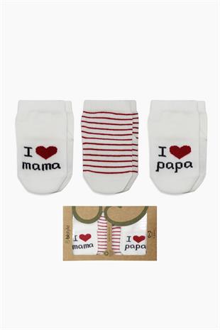 ÇORAPBistyleBistyle Organik Bebek 3lü Mama Papa Desenli Soket Çorap 0-3 Ay