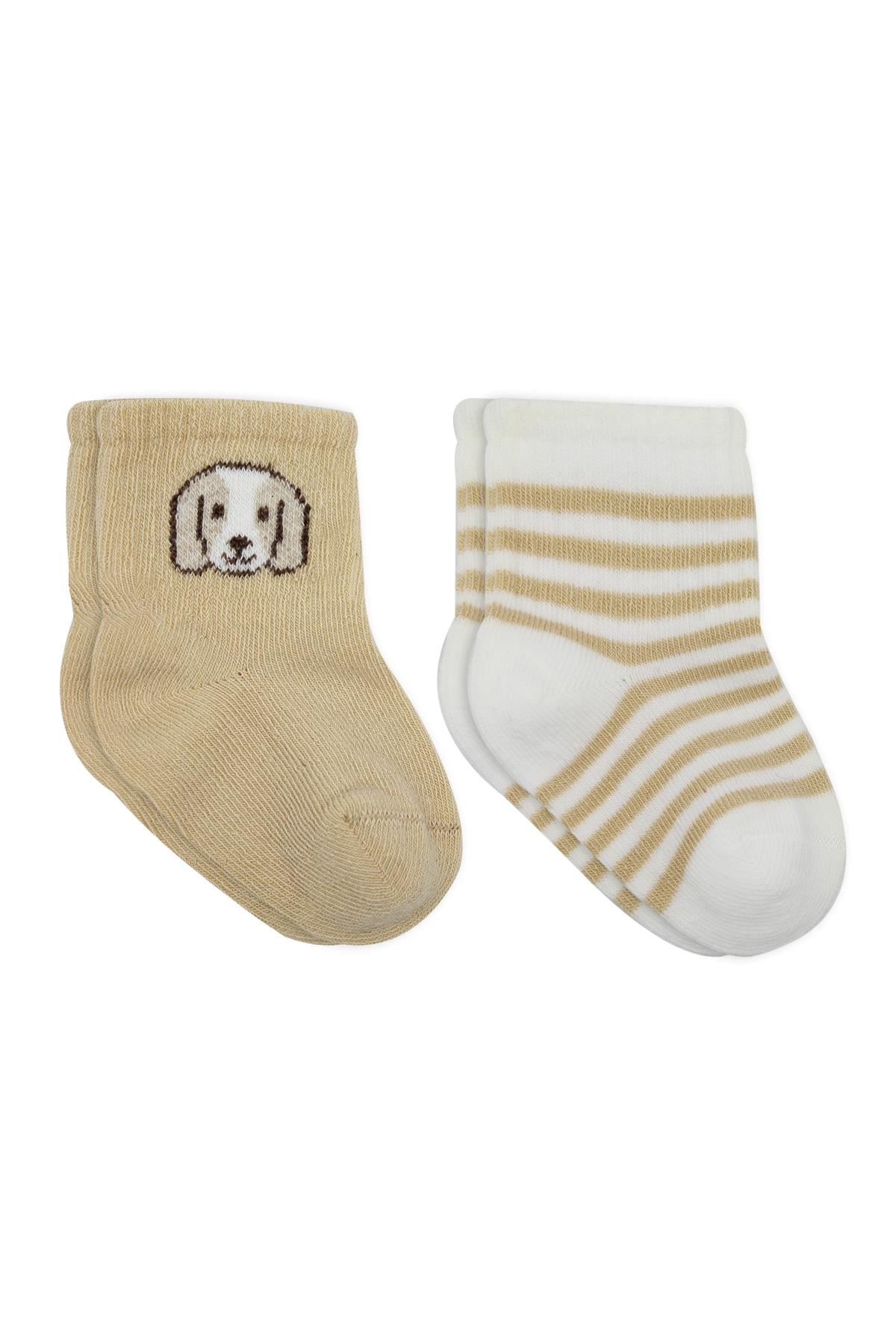 Soket ÇorapBistyleBistyle Organik Bebek Çocuk Dikişsiz 2li Little Boy Penye Soket Çorap Bej Ekru