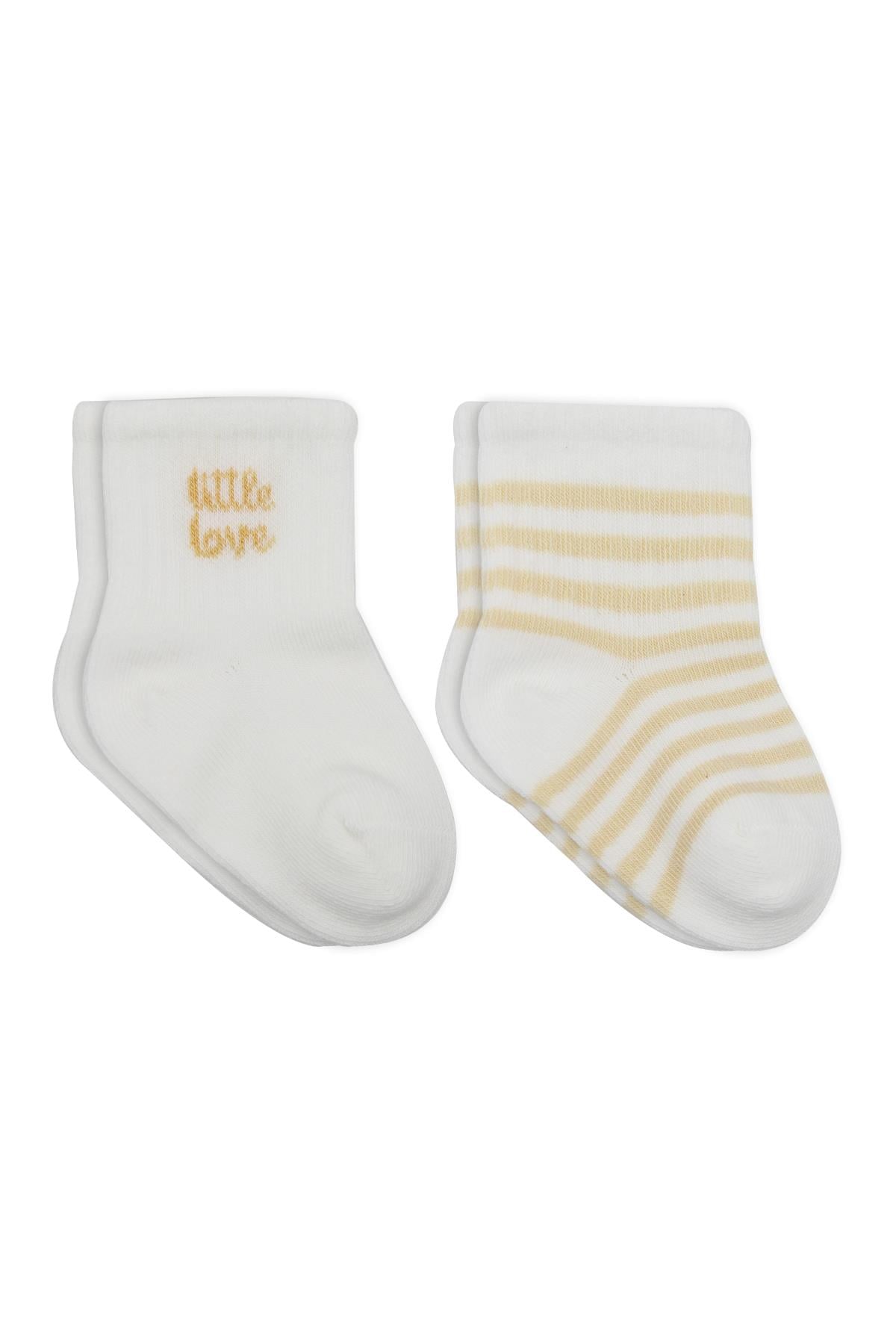 Soket ÇorapBistyleBistyle Organik Bebek Çocuk Dikişsiz 2li Little Girl Penye Soket Çorap Somon Ekru