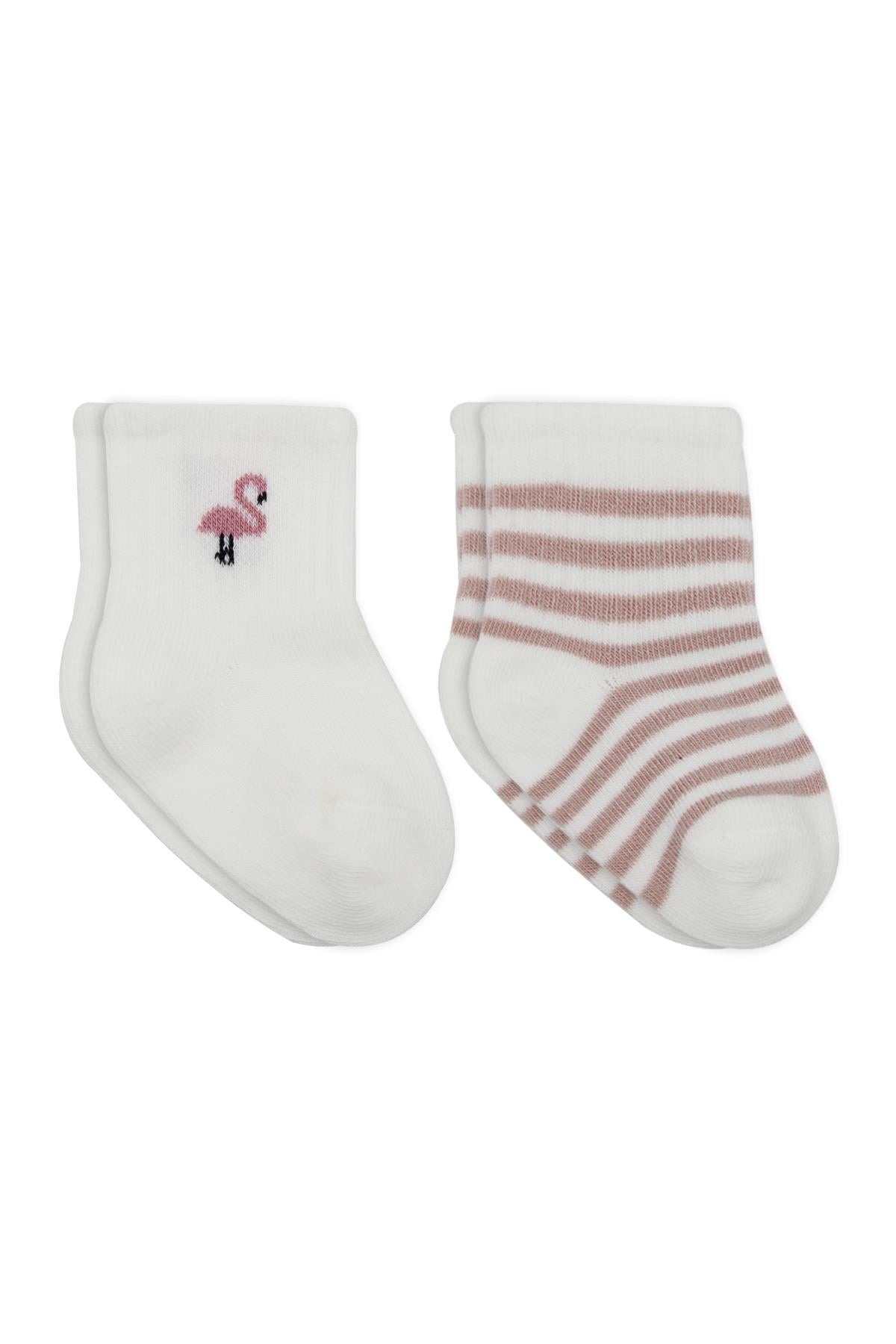 Soket ÇorapBistyleBistyle Organik Bebek Çocuk Dikişsiz 2li Little Girl Penye Soket Çorap Lila Ekru