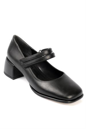 Capone Cilt Siyah Topuklu Kadın Ayakkabı