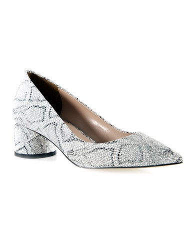 Capone Gümüş Simli Tina Orta Topuk Kadın Ayakkabı