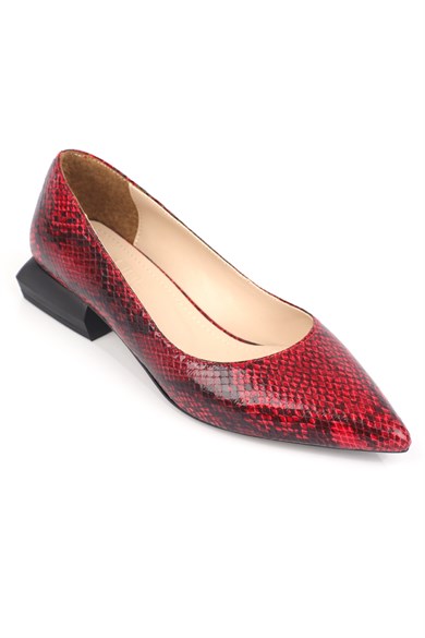 Capone Kırmızı Sivri Burunlu Anakonda Desenli Kısa Topuklu Kadın Ayakkabı
