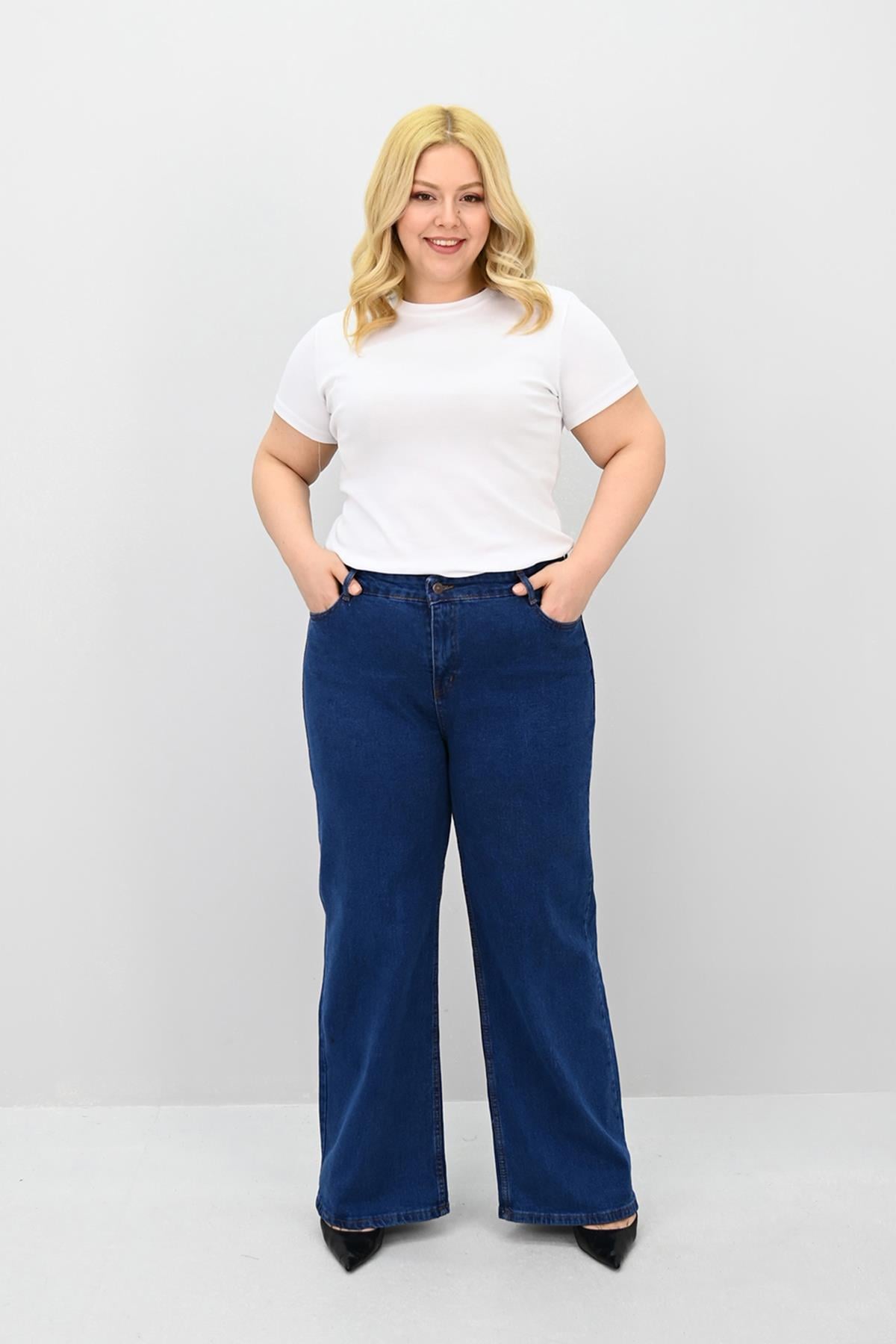 Kadın Büyük Beden Yüksek Bel Bol Paça Jean 4419-25 1027