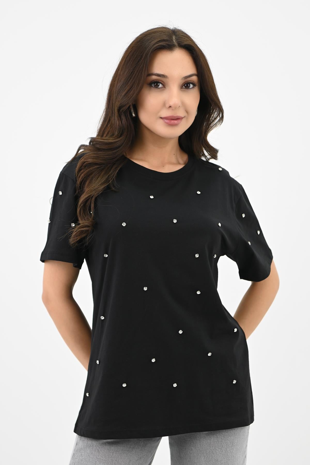 Kadın Taş İşleme Detaylı T-shirt 1750-24