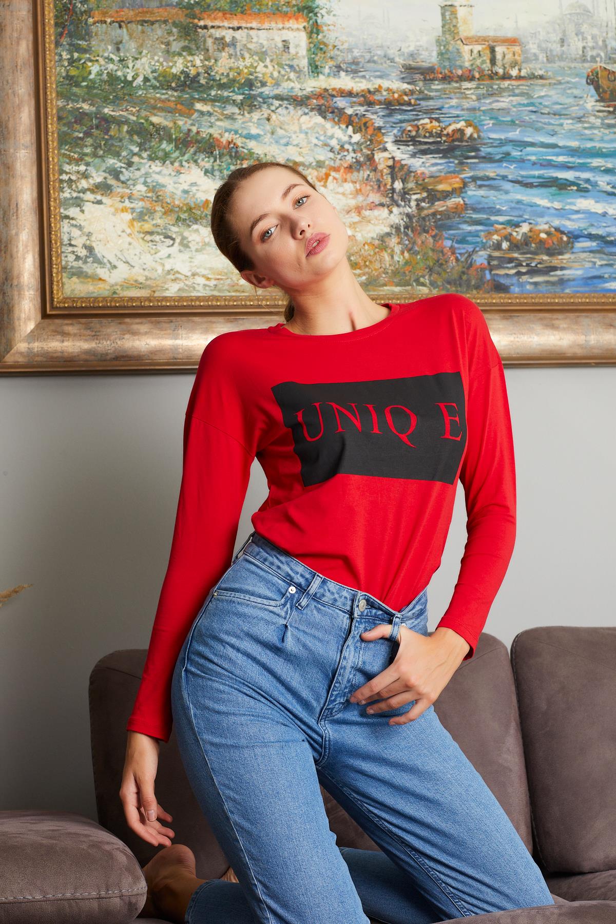Yazı Baskılı Sweat 9130-1