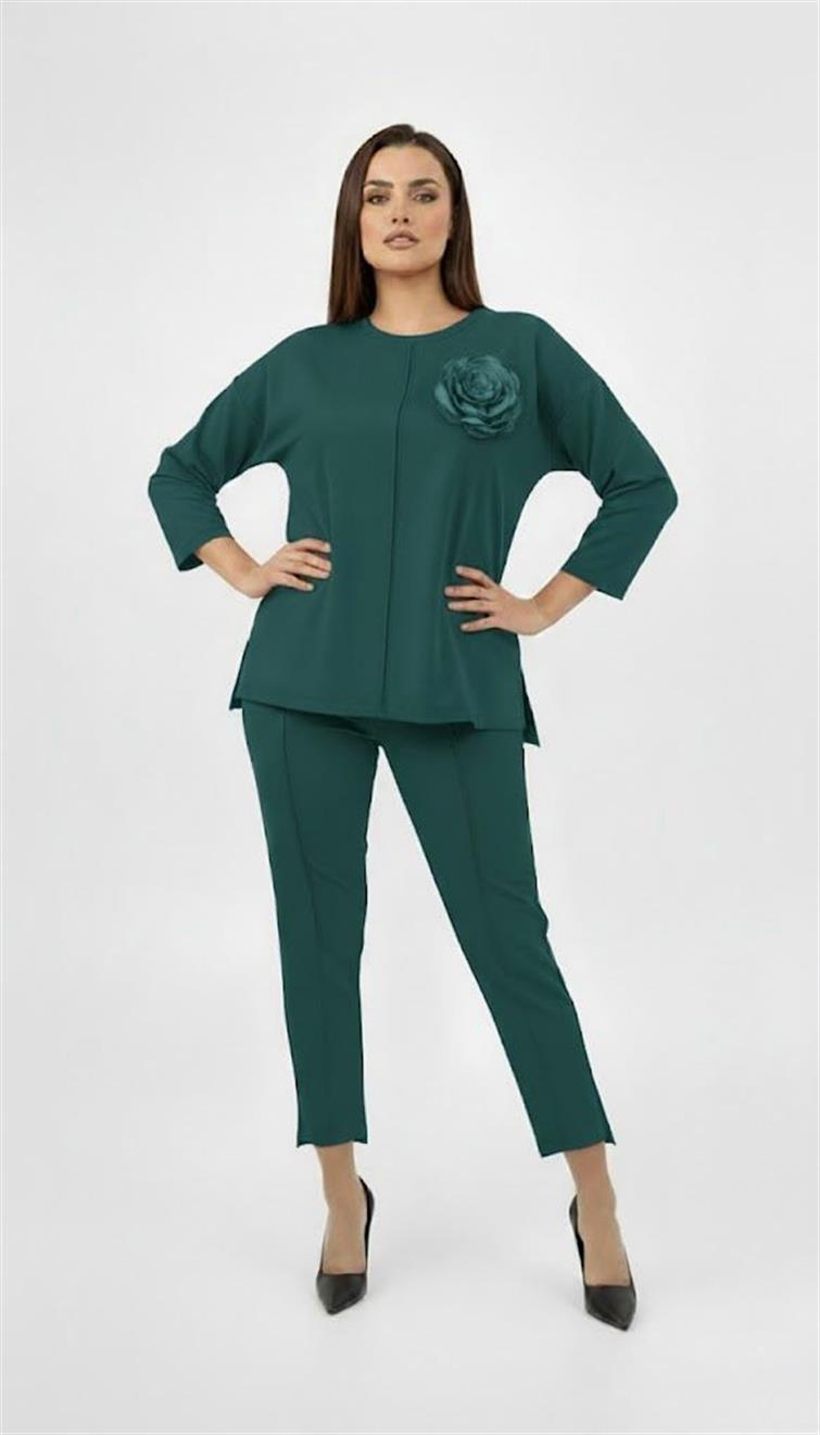 Kadın Büyük Beden Truvakar Kol Çiçek Detaylı İki İplik Eşofman Takımı 8224-26