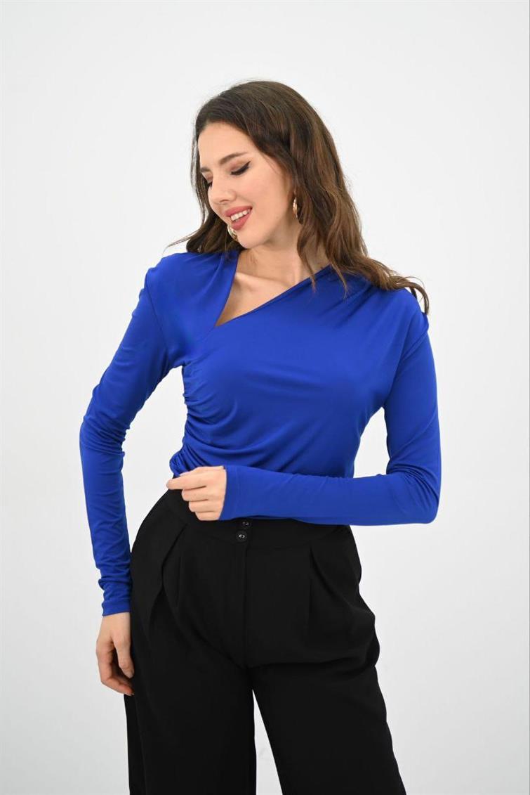 Kadın Uzun Kollu Asimetrik Yaka Çıtçıtlı Body 1875-25