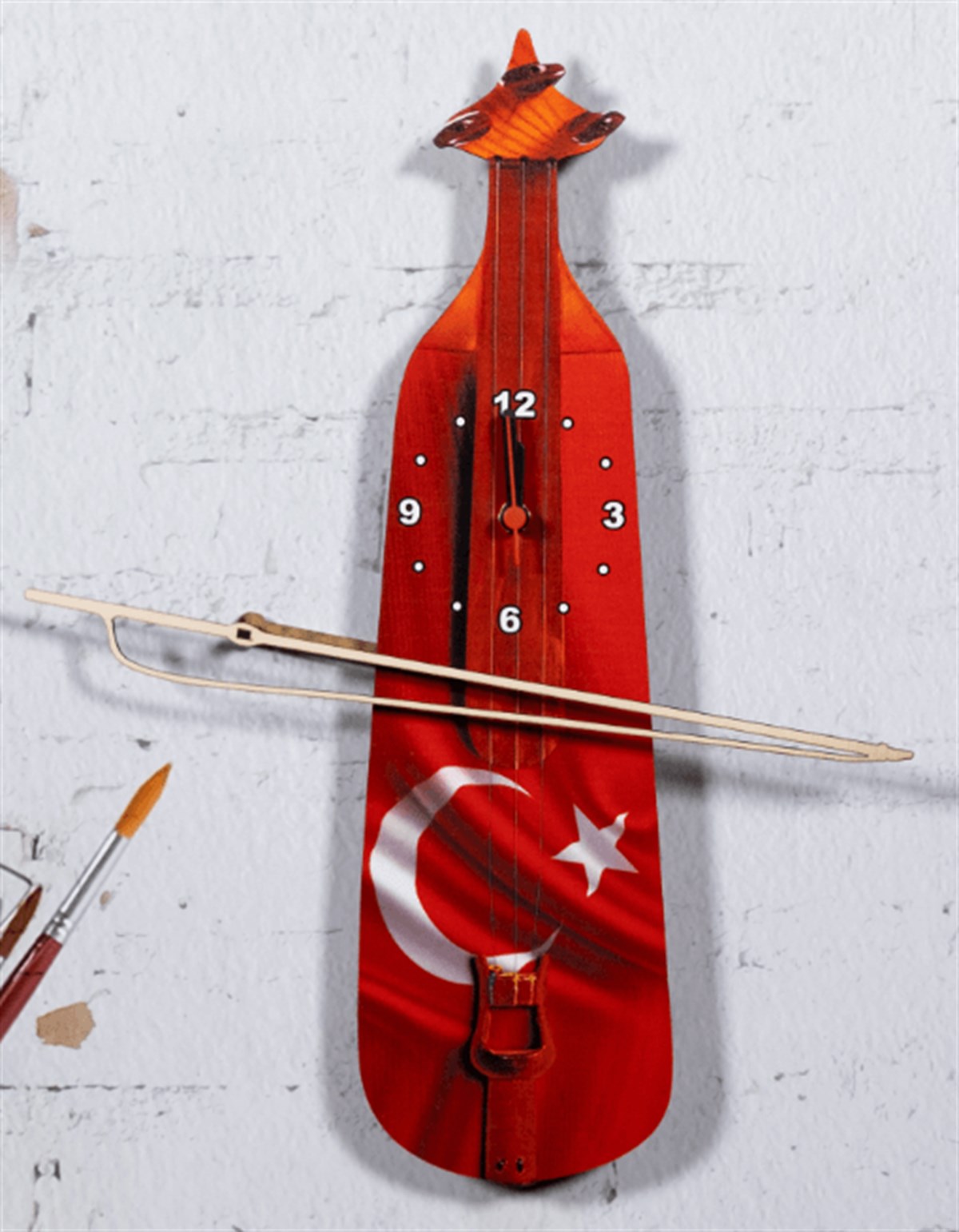Türk Bayraklı Kemençe Sallanır Duvar Saati - Sokaktaki Hediyem