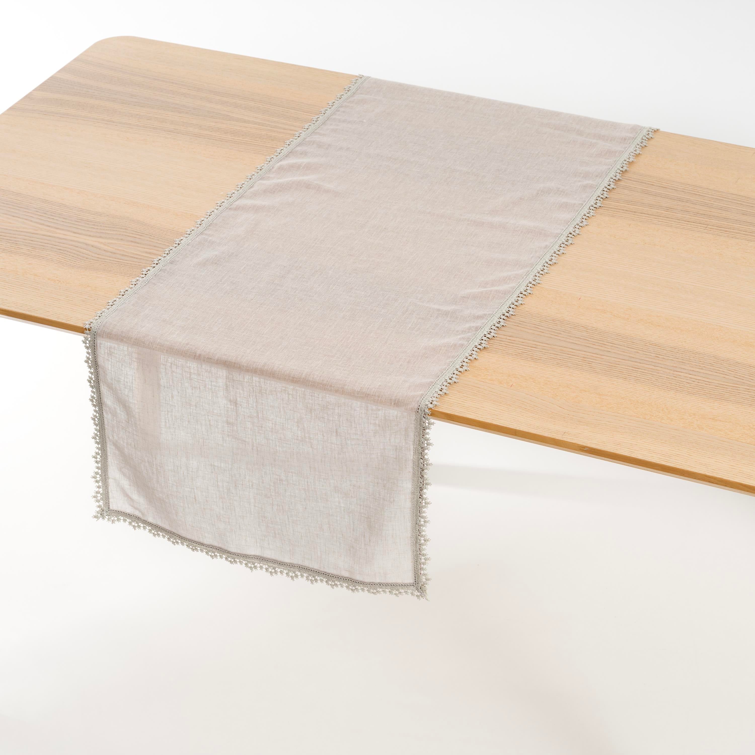 Gri Keten Sim Dantel işlemeli 50x150 cm Masa Bandı
