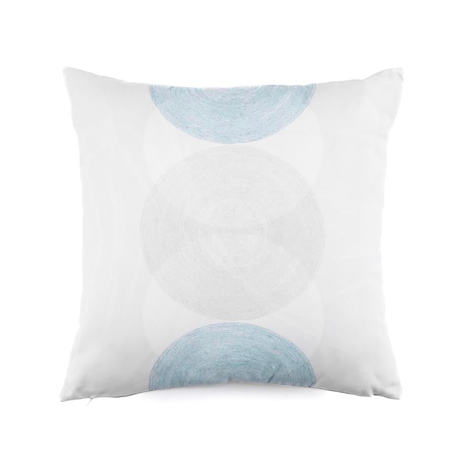 Aqua Marine Gri Üzerine Beyaz Mavi Daire Şekilli 50x50 cm Kare Kırlent Kılıfı