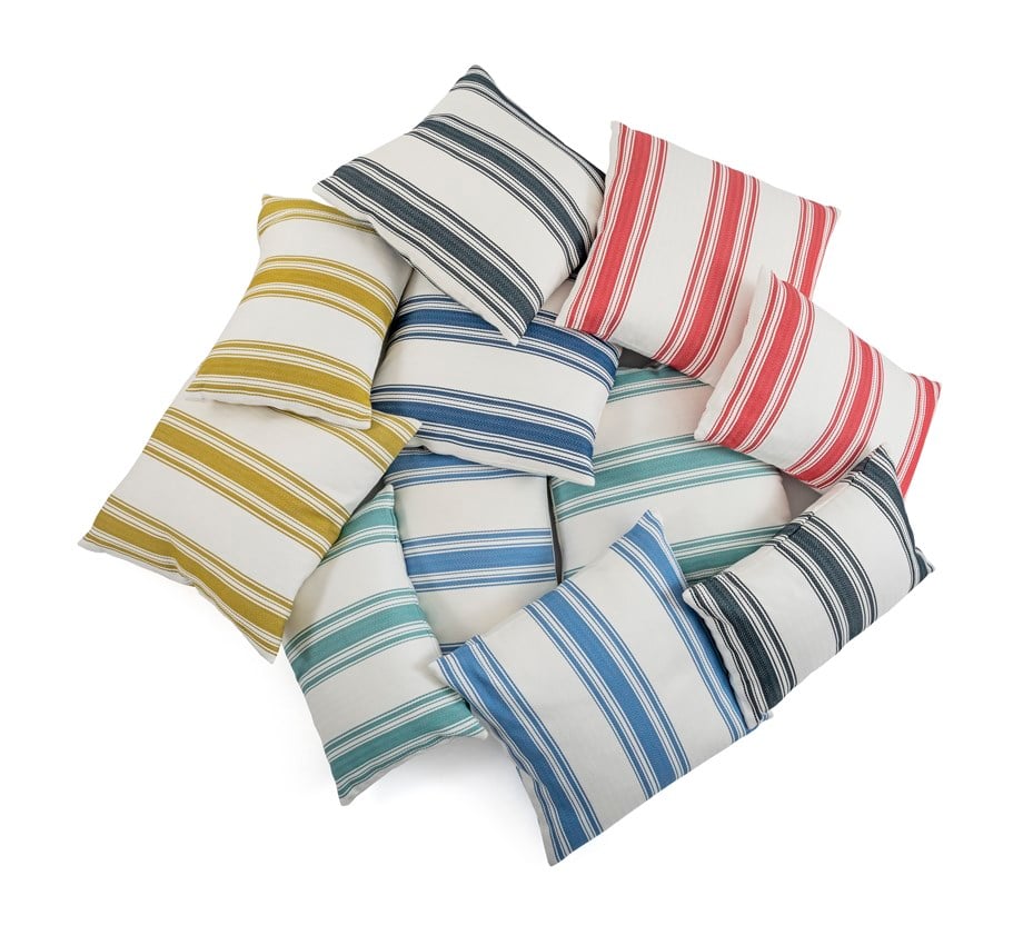 Aqua Marine Pamuklu Beyaz Turkuaz Çizgili Kare Kırlent Kılıfı