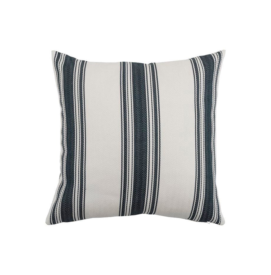 Marine Pamuklu Beyaz Siyah Çizgili Kare Kırlent Kılıfı