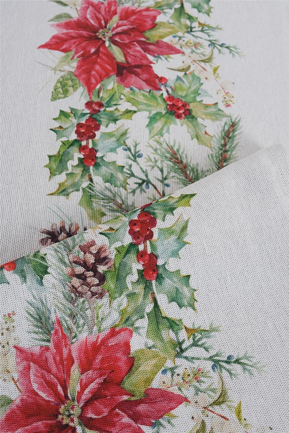 Kırmızı Poinsettia Detaylı Yılbaşı Masa Bandı
