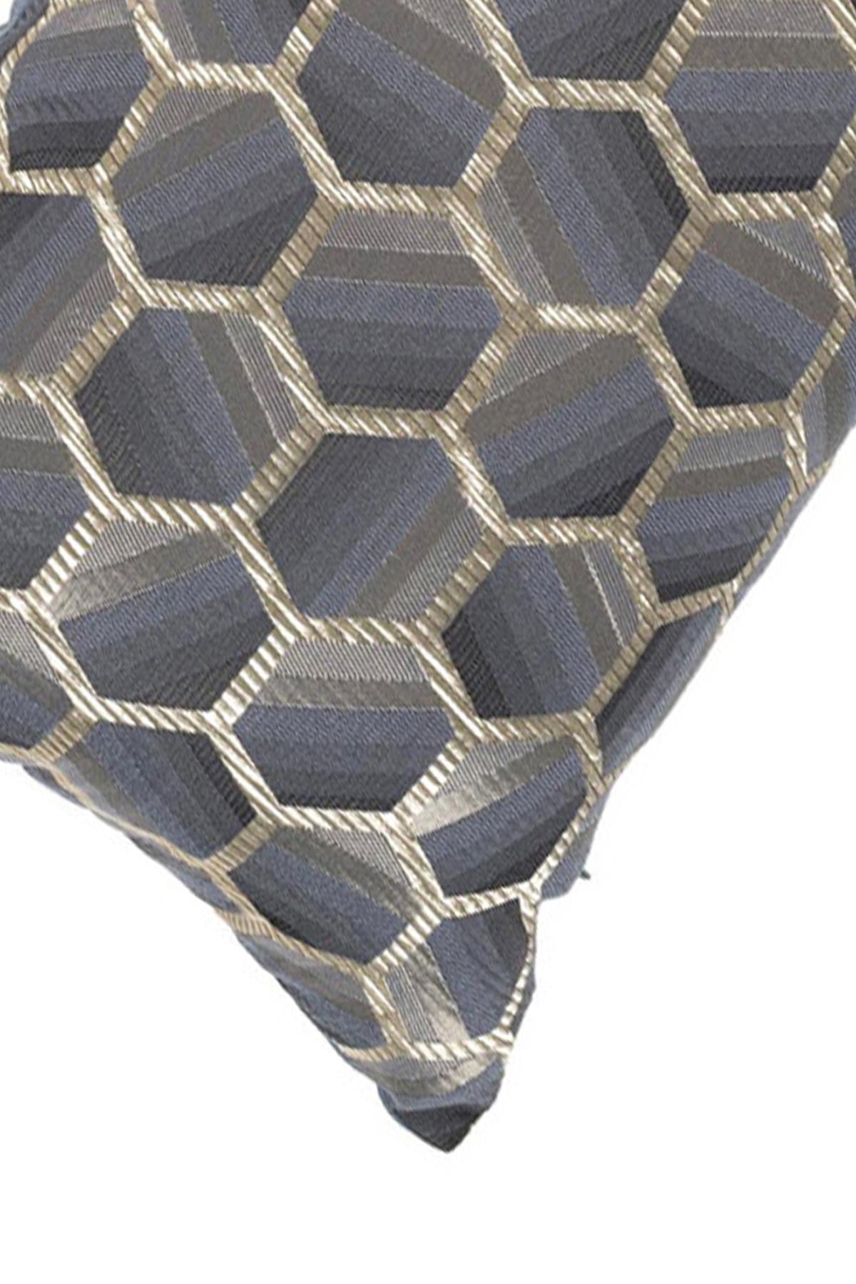Blues Lacivert Üzerine Gold Petek İşlemeli 30x50 Dikdörtgen Kırlent Kılıfı