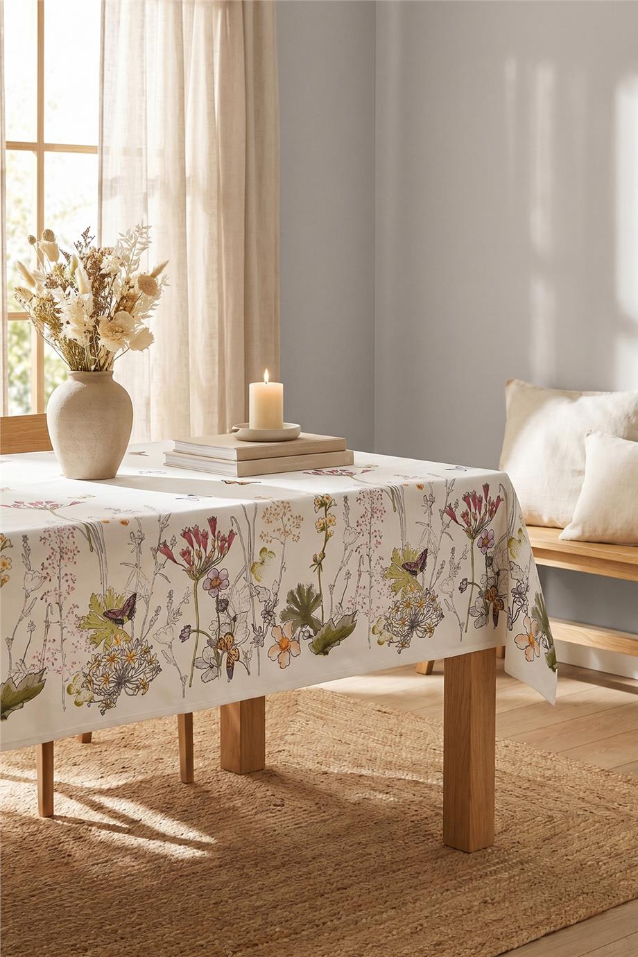Multi Flower Çiçek Desenli Renkli Masa Örtüsü