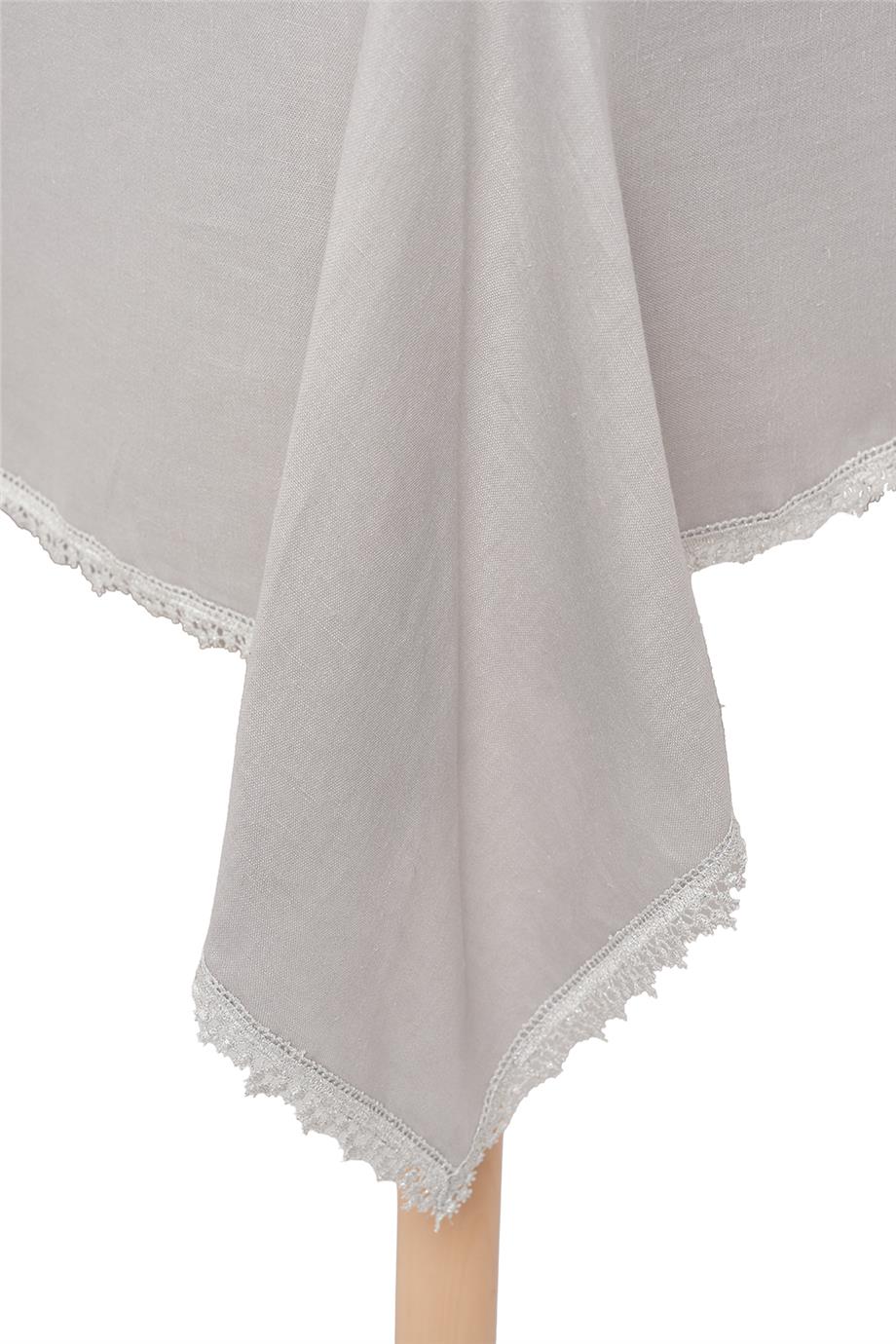 Multi Flower Dantel İşlemeli Gri Masa Örtüsü