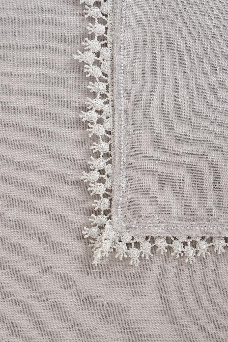 Multi Flower Dantel İşlemeli Gri Masa Örtüsü