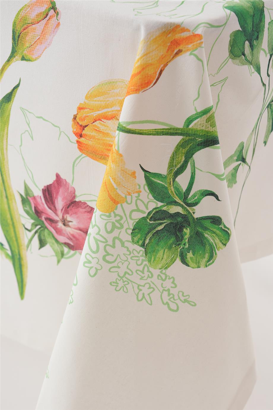 Multi Flower Lale Detaylı Renkli Masa Örtüsü