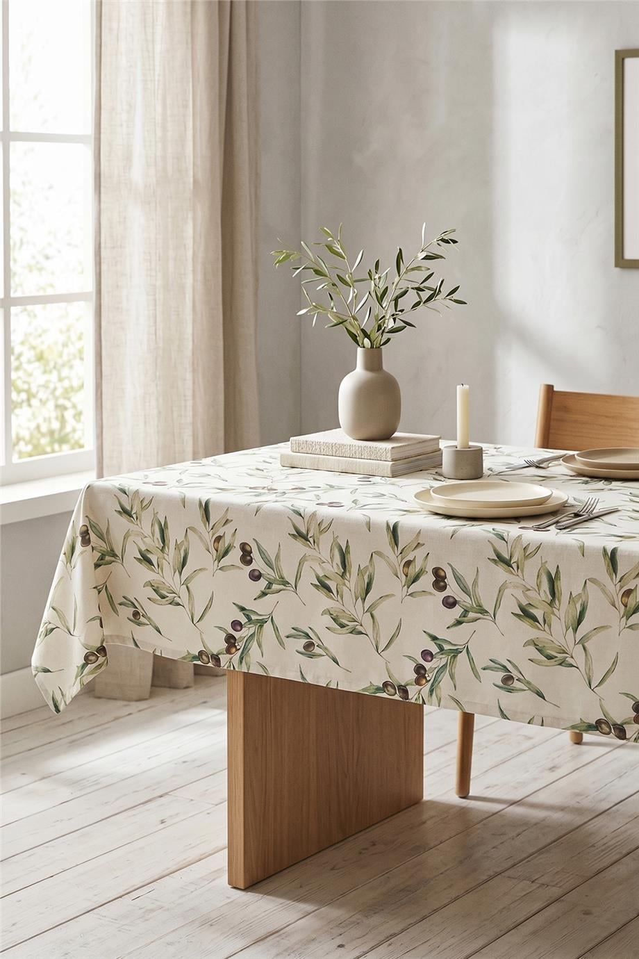 Multi Flower Zeytin Dalı Yeşil Masa Örtüsü