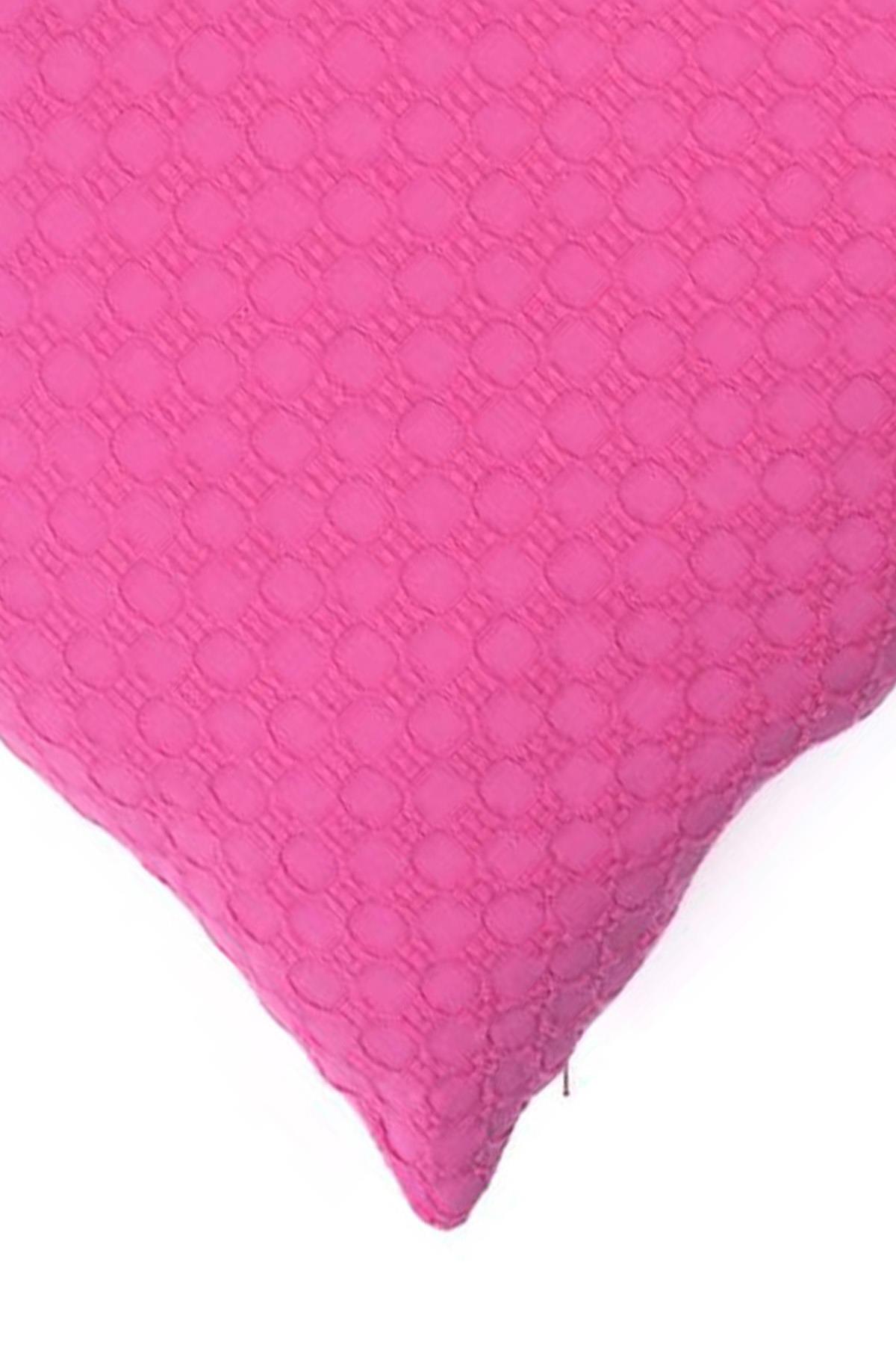 Multi Flower Pembe Pike Kumaşından Gofreli Kare Kırlent Kılıfı