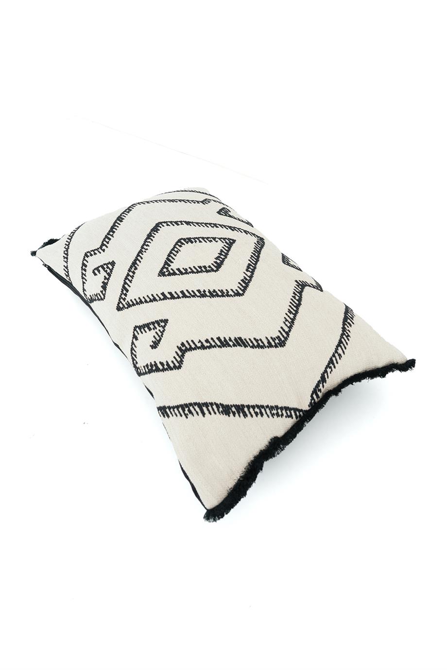 Global Etnik Krem / Siyah Kırlent Kılıfı