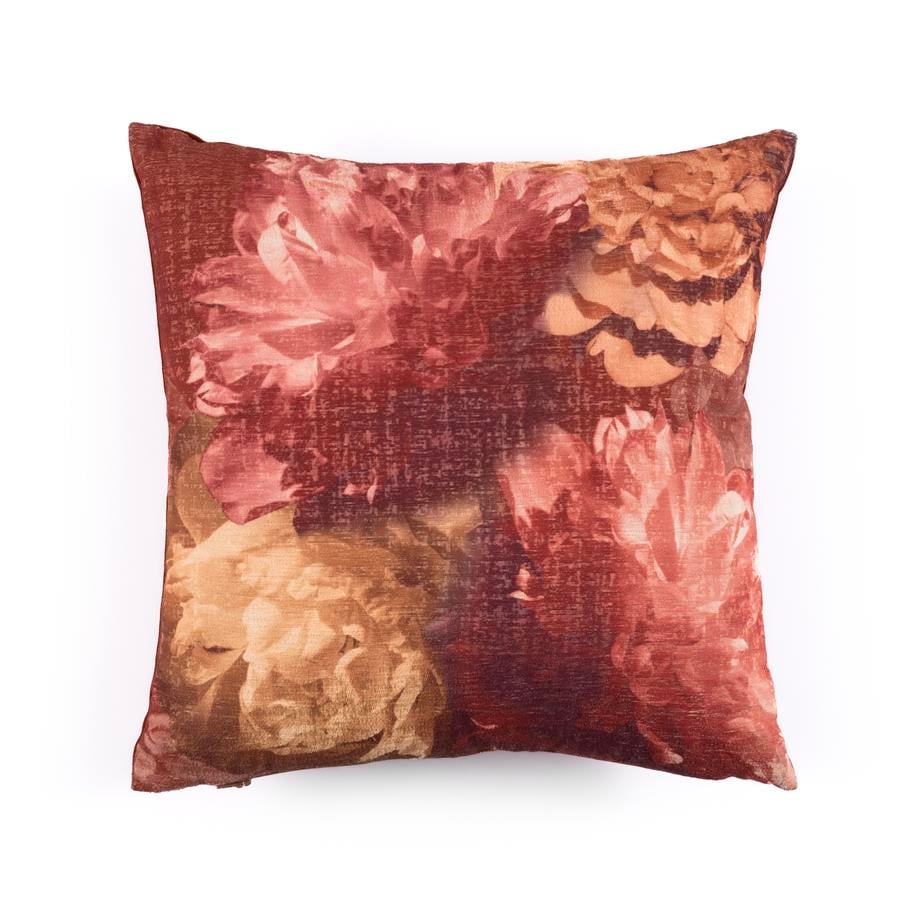 Romantic Flower Suluboya Çiçek Efektli Kırmızı Bordo Tonlarında 40x40 Kare Kırlent Kılıfı