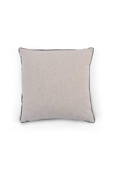 Global Etnik Bej Siyah Etnik Desen Baskılı Arkası Düz Keten 45x45 cm Kare Kırlent Kılıfı