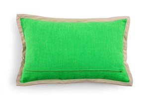 Multi Flower Bej Biyeli Yeşil Keten 35x55 cm Dikdörtgen Kırlent Kılıfı