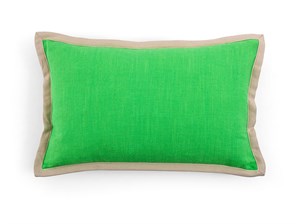 Multi Flower Bej Biyeli Yeşil Keten 35x55 cm Dikdörtgen Kırlent Kılıfı