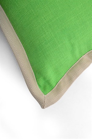 Multi Flower Bej Biyeli Yeşil Keten 35x55 cm Dikdörtgen Kırlent Kılıfı