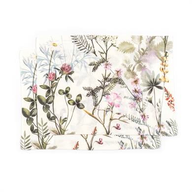 Beyaz Üzerine Çiçek Ve Yaprak Baskılı 35x50 2 li Amerikan Servisi Seti