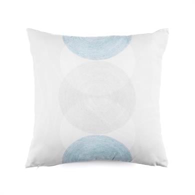 Aqua Marine Gri Üzerine Beyaz Mavi Daire Şekilli 50x50 cm Kare Kırlent Kılıfı