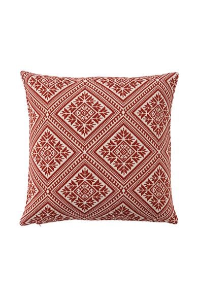 Kar Kristali Temalı Kırmızı Yılbaşı Kırlent Kılıfı