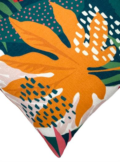 Multi Flower Tropikal Temalı Yaprak Desenli Çok Renkli 50x50 Kare Kırlent Kılıfı