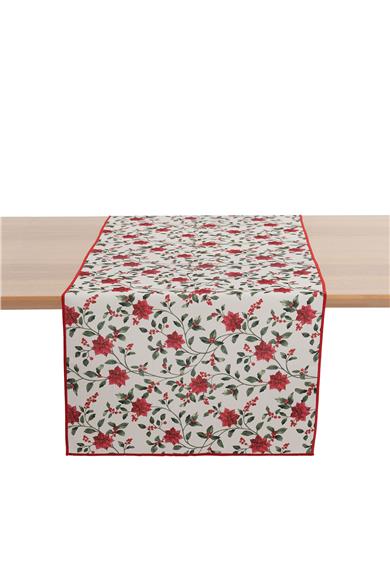 Kırmızı Biyeli Kokina Detaylı Yılbaşı Masa Bandı