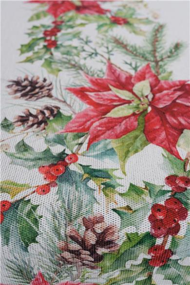 Kırmızı Poinsettia Detaylı Yılbaşı Masa Bandı