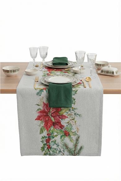 Kırmızı Poinsettia Detaylı Yılbaşı Masa Bandı
