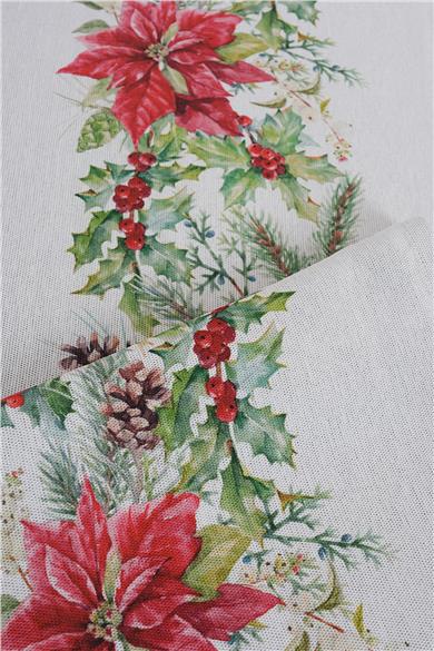 Kırmızı Poinsettia Detaylı Yılbaşı Masa Bandı