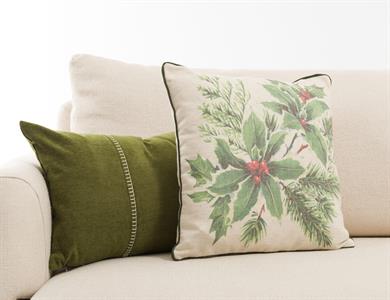 Yılbaşı Kokina Yaprak Baskılı Biyeli 45x45 cm Kırlent Kılıfı